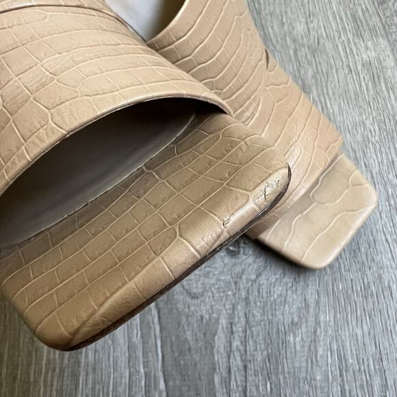 Vince Nelda Cappuccino Croc Embossed Leather Square Toe Slide Sandal Sz 41 US 11 - Picture 8 of 8